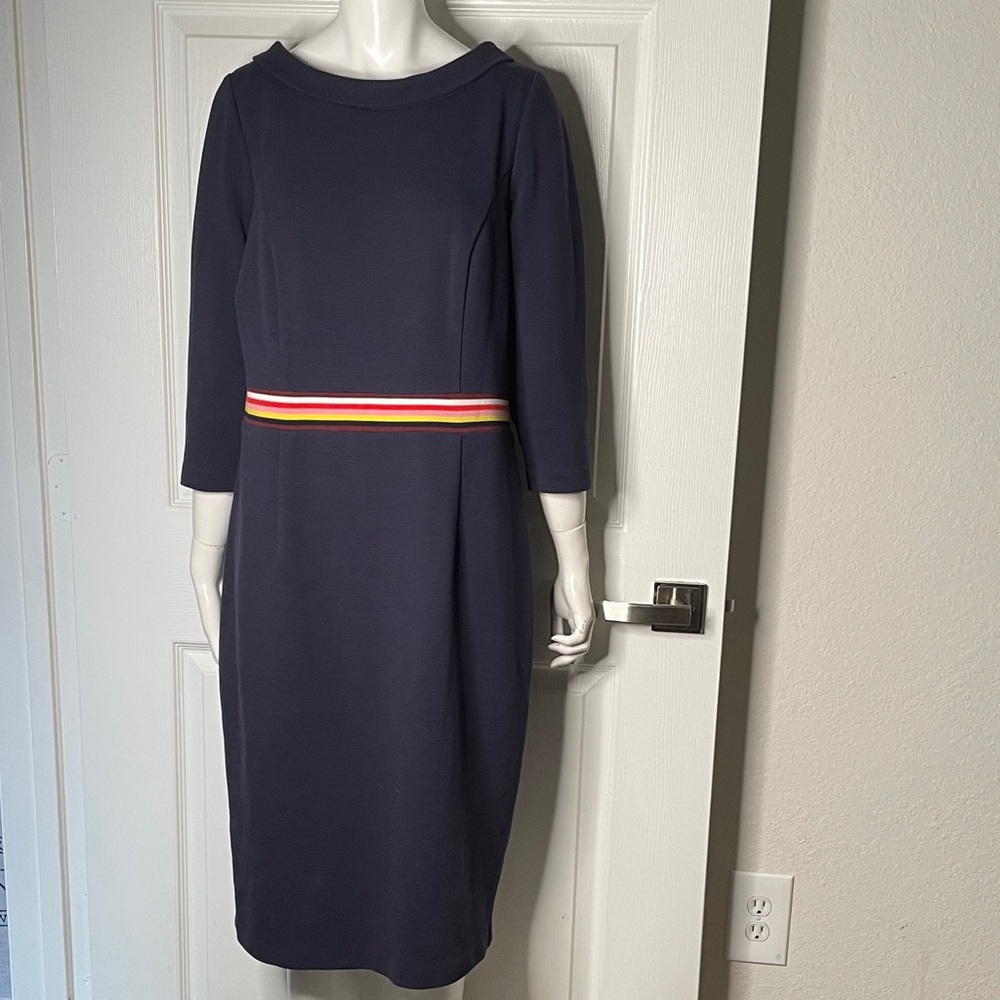 Boden Daisy Ottoman Long Sleeve Midi Dress with Rainbow Belted Accent